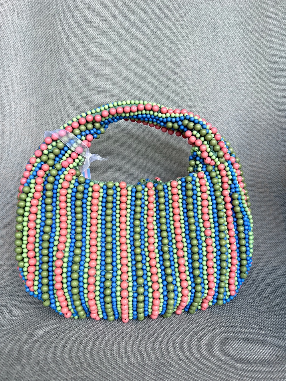 Handmade in India beaded hobo handbag pink green blue stripes NWT